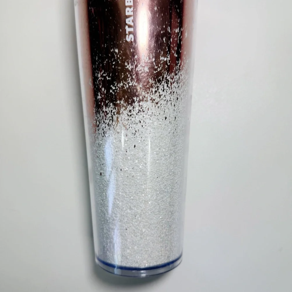 Starbucks Holiday 2019 Cascading Snow Rose Gold Glitter 24 oz. Cold Cup Tumbler